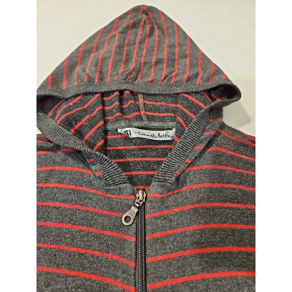 Travis Mathew Hooded Sweatshirt Mens Large Gray/red Full Zip Hoodie Pockets(2005